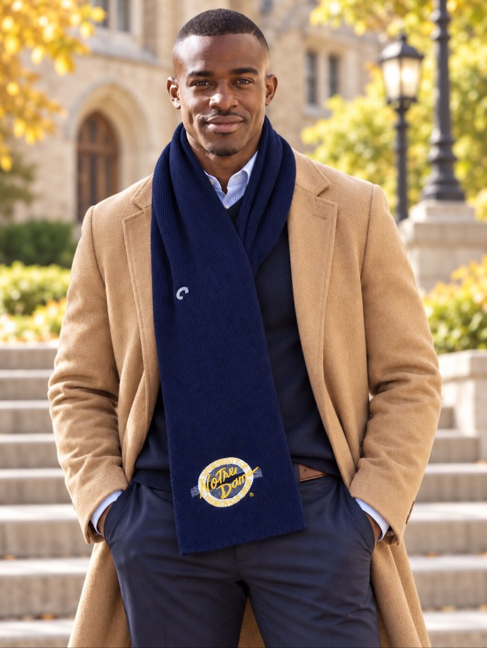 Vintage Notre Dame Fighting Irish Knit Scarf Navy Gold New Old Stock Alumni